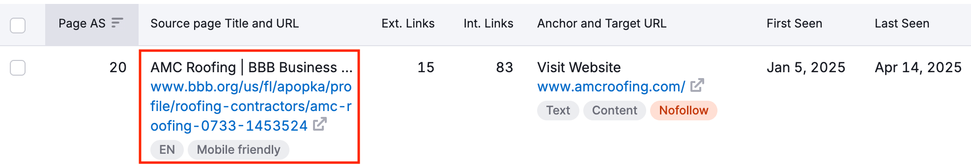 Apopka, FL Link Building Screenshot of SEMRush Link Index for a local Florida website