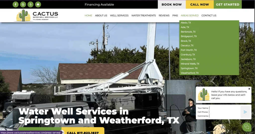 Multi Location Website Example - Cactus Water Well Services