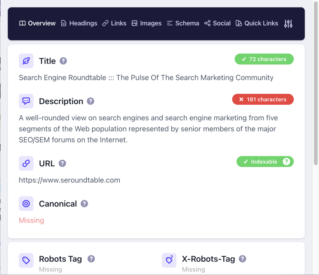 Detailed SEO Tool Screenshot
