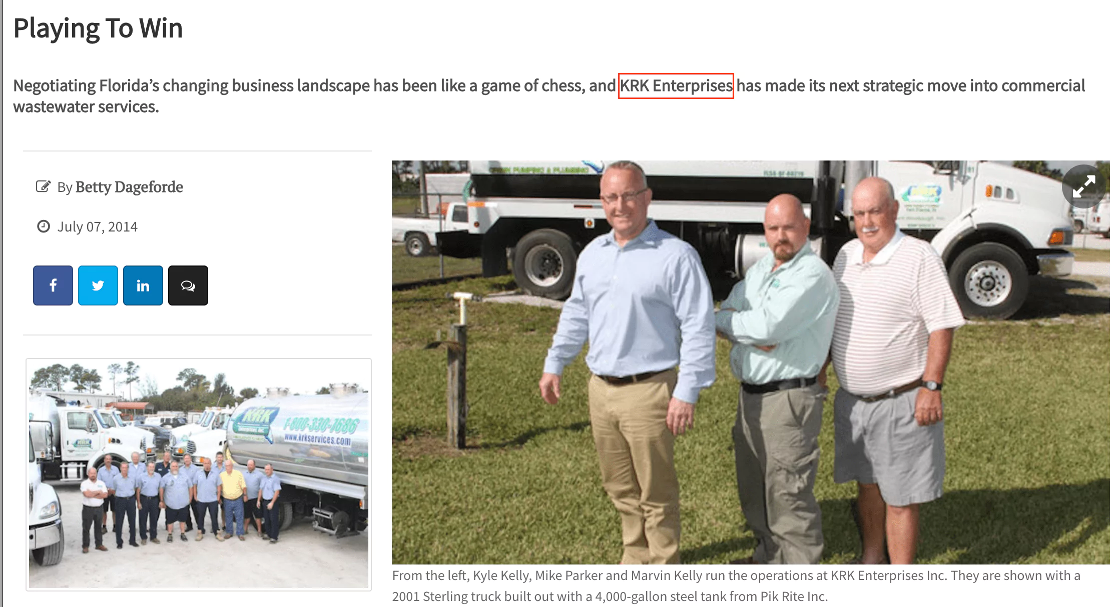 Fort Pierce, FL Brand Mention Screenshot of a brand mention for a local Florida company on a reputable news website
