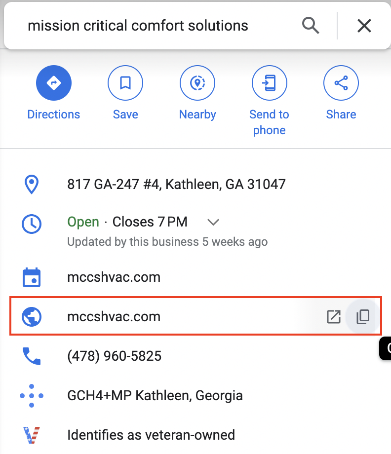 GMB URL Field Screenshot of GMB URL Field for Local Company