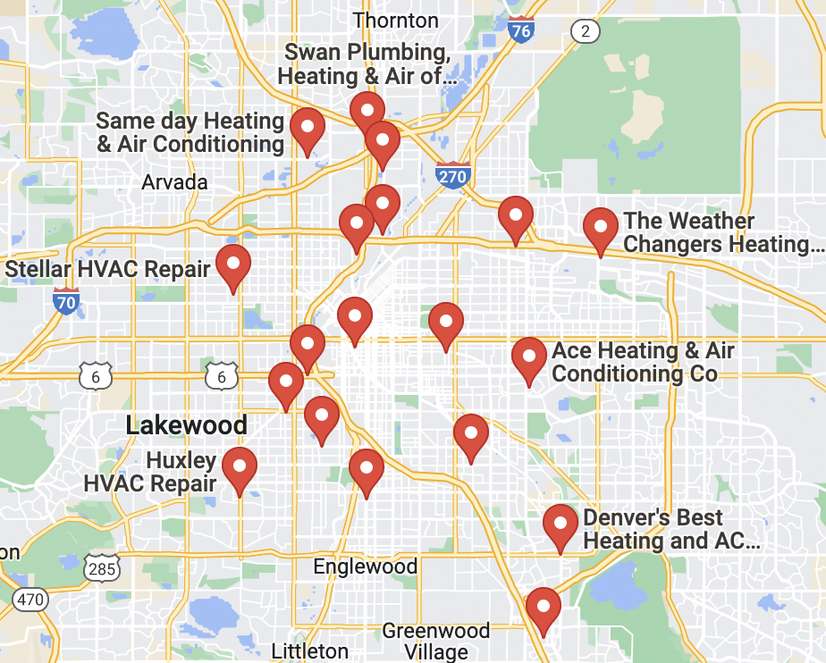 Google Maps Proximity Screenshot of Various Map Markers on Google Maps Results