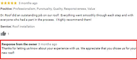 Home Services Review Response Screenshot