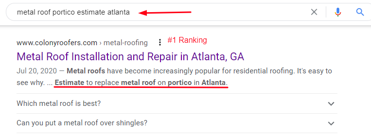 Local SEO Ranking Example