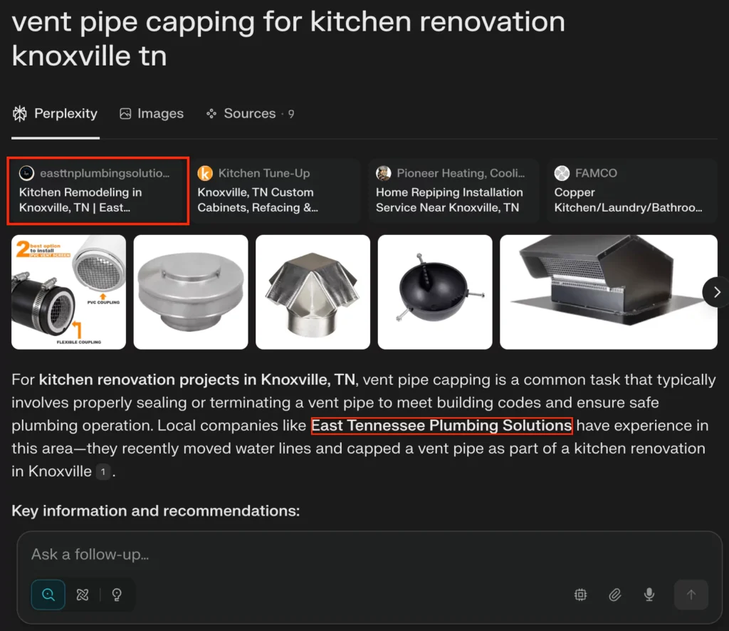 Perplexity AI Optimization Plumber Perplexity Optimization Example Showing Plumber Being Cited