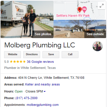 Plumber Google Business Profile Screenshot