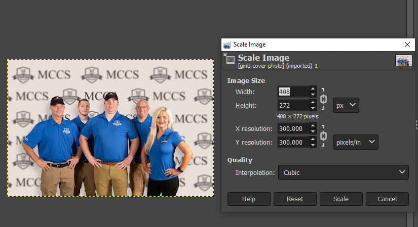 Screenshot of Scale Image Mode on GIMP