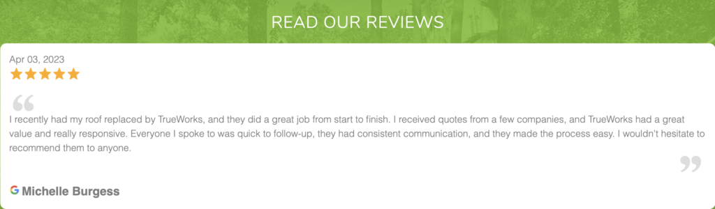 Website Social Proof Screenshot of Social Proof Review Slider on Local Website