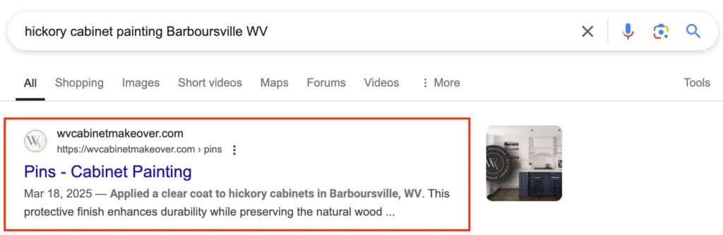 WV Organic WV Pins Page Ranking on Organic